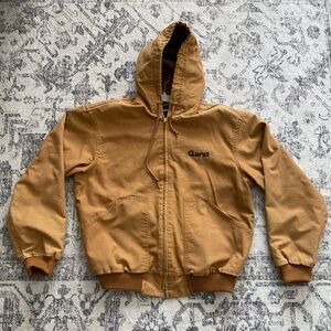 1980s Vtg Swingster USA Made “Garst” Embroidered Tan Canvas Workwear Coat Men M